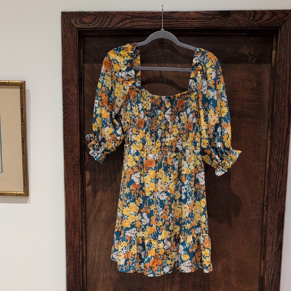 Jessica Simpson Floral Mini Dress - Blue, Yellow, Orange